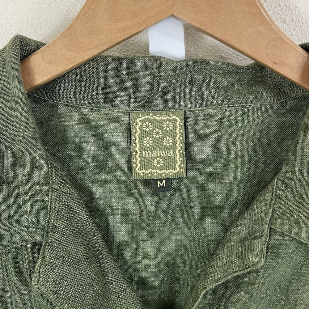 Maiwa Linen Button Front Shirt Womens Medium Pintuck Lagenlook Cottagecore - Picture 3 of 4